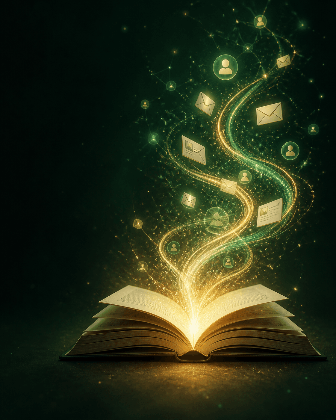 An open book transforming ideas into email subscribers